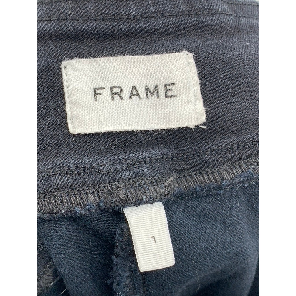 FRAME Women's Black Solid The Jetset Crop Mini Boot High-Rise Stretch Pants SZ 1