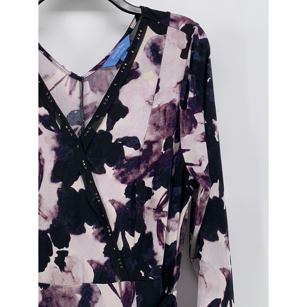 SIMPLY VERA WANG VERA WANG Women's White-Black Printed Faux-Wrap Dress SZ XL