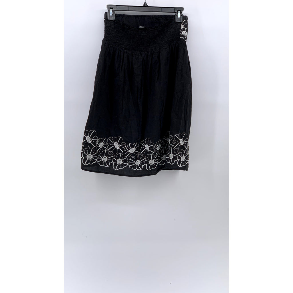 TIMING Women's Black-White Floral Embroidered Strapless A-Line Mini Dress SZ L