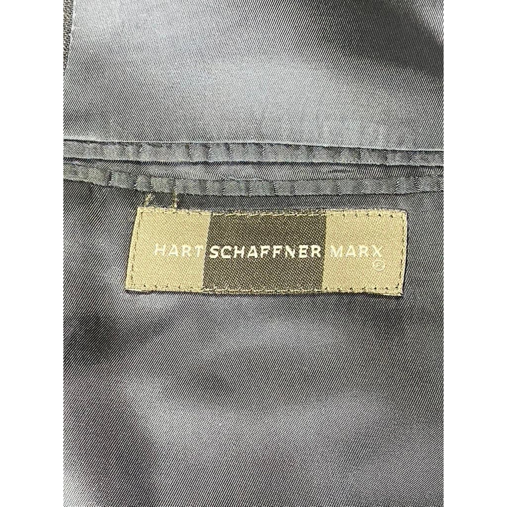 HART SCHAFFNER MARX Men's Black Plaid Long Two-Button Wool Blazer SZ 48L