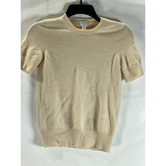 TSE Classic Women's Beige Solid Cashmere Crewneck Short Sleeve Sweater Top SZ S