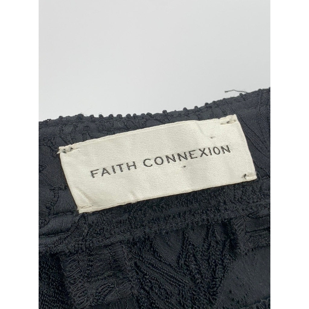 FAITH CONNEXION Women’s Black Textured Brocade Zipper-Hem High-Rise Pant SZ 4
