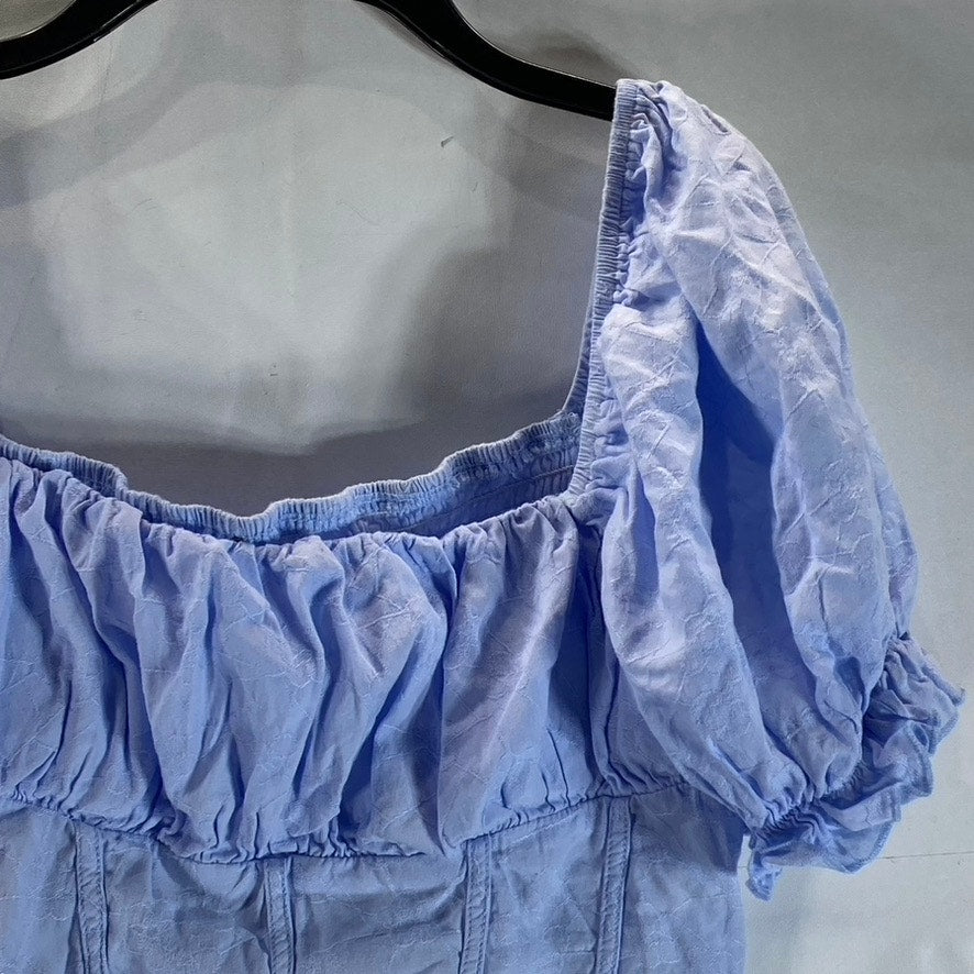 UNBRANDED Women's Light Blue Puff-Sleeve Smocked Crop Top SZ S