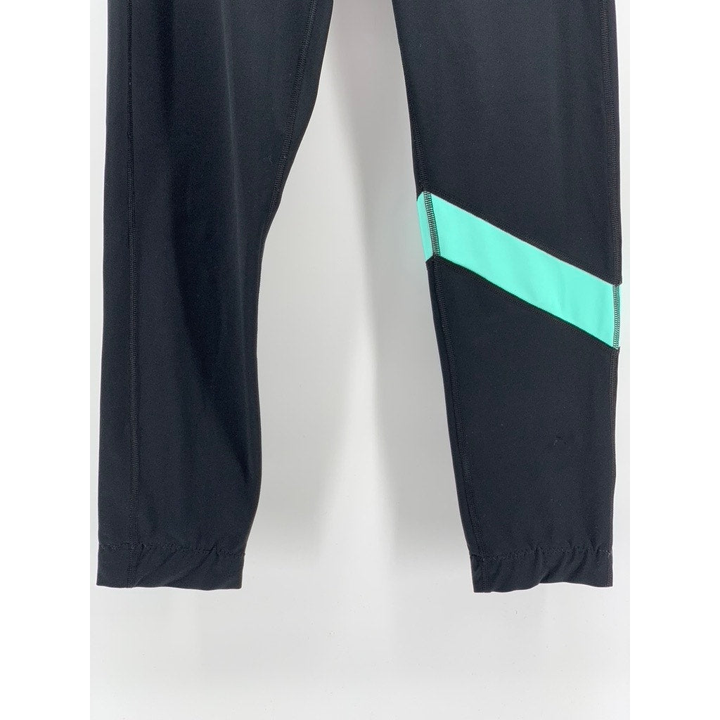 EXPCORE Women's Black-Teal Striped Cropped Leggings SZ S