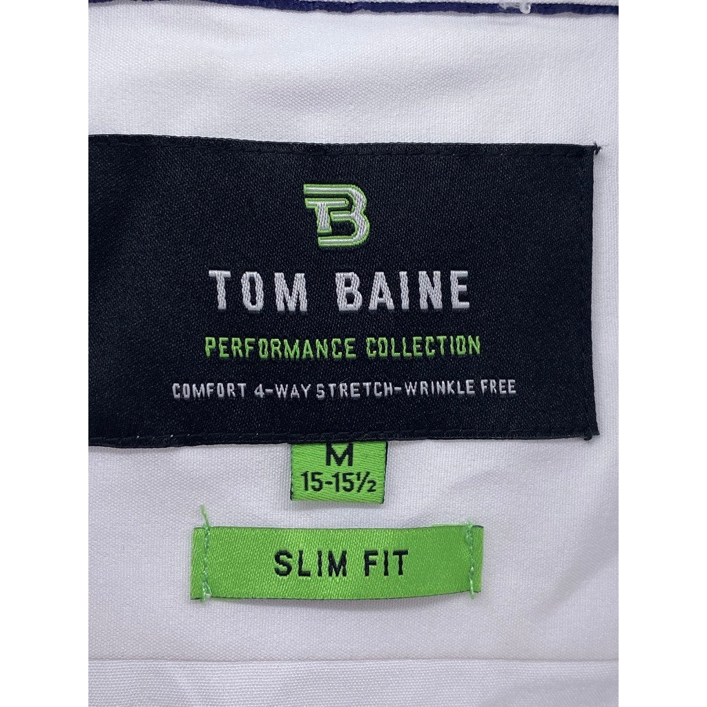TOM BAINE Men’s Bright a white Slim-Fit Button-Up Short Sleeve Shirt SZ M