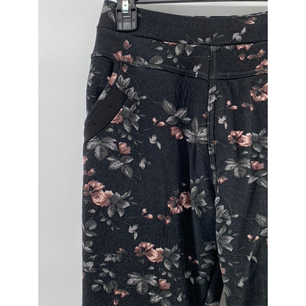 FASHION Women's Black Floral Print Pull-On Casual Pants SZ S