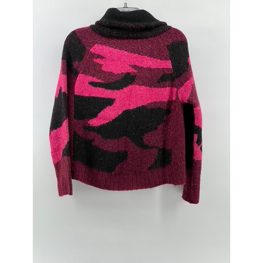 AQUA Women's Black-Pink Knit Camo Turtleneck Long Sleeve Pullover Sweater SZ M