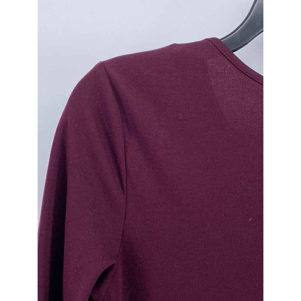 H&M Women's Burgundy Crewneck Long Sleeve Bodycon Midi Dress SZ S