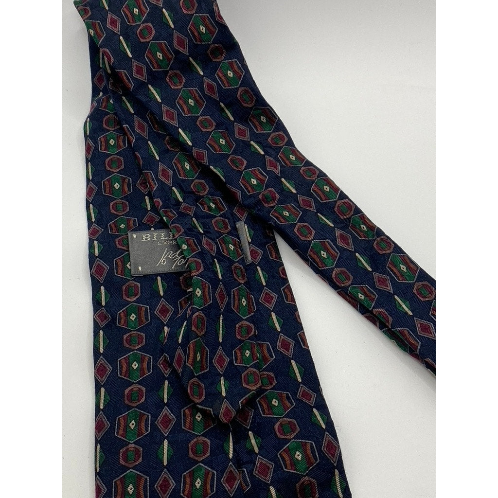 BILL BLASS Men's Vintage Navy Blue Printed Silk Tie SZ OS