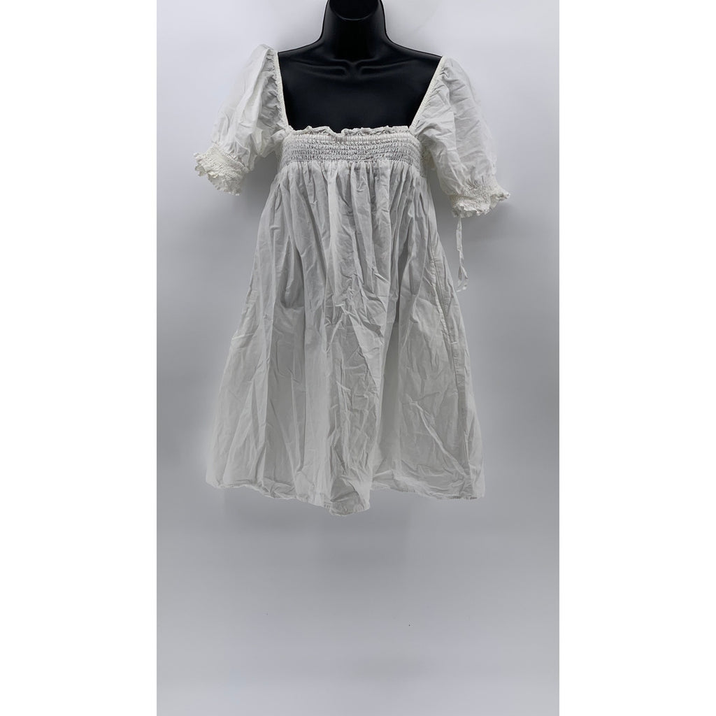 URBAN OUTFITTERS Women's White Fit & Flare Puff Straight-Neck Knee Dress SZ S