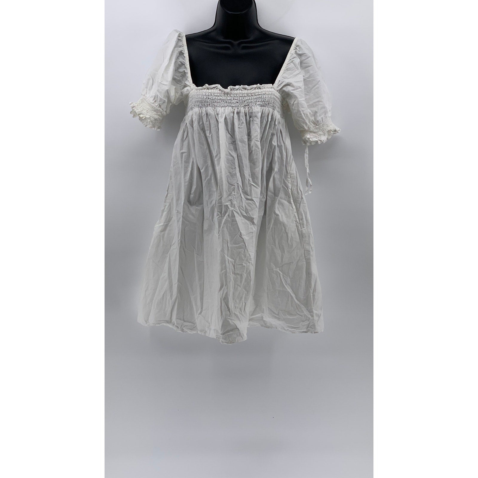 URBAN OUTFITTERS Women's White Fit & Flare Puff Straight-Neck Knee Dress SZ S