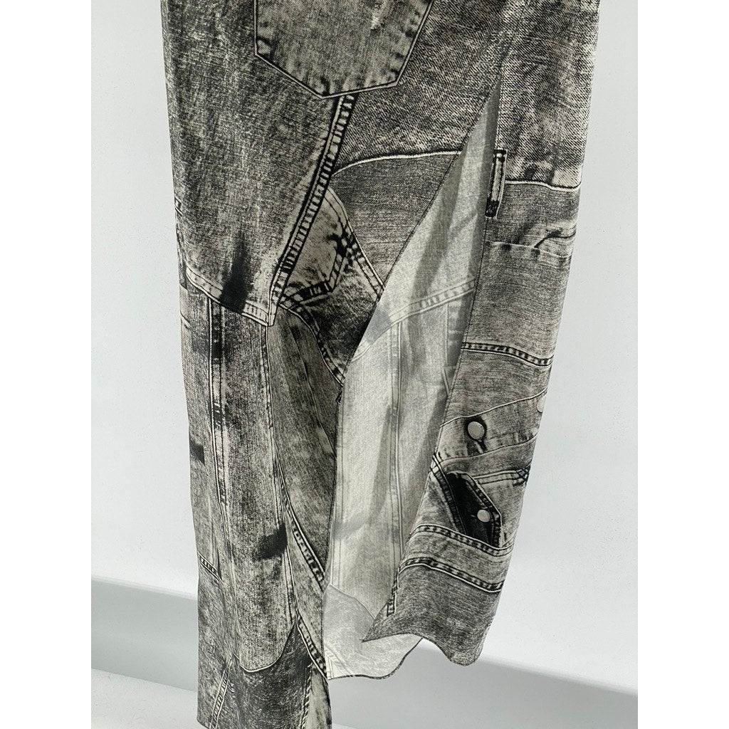 RETROFETE Women's Black-Gray Silk Acadia Spaghetti Strap Side-Slit Dress SZ XS