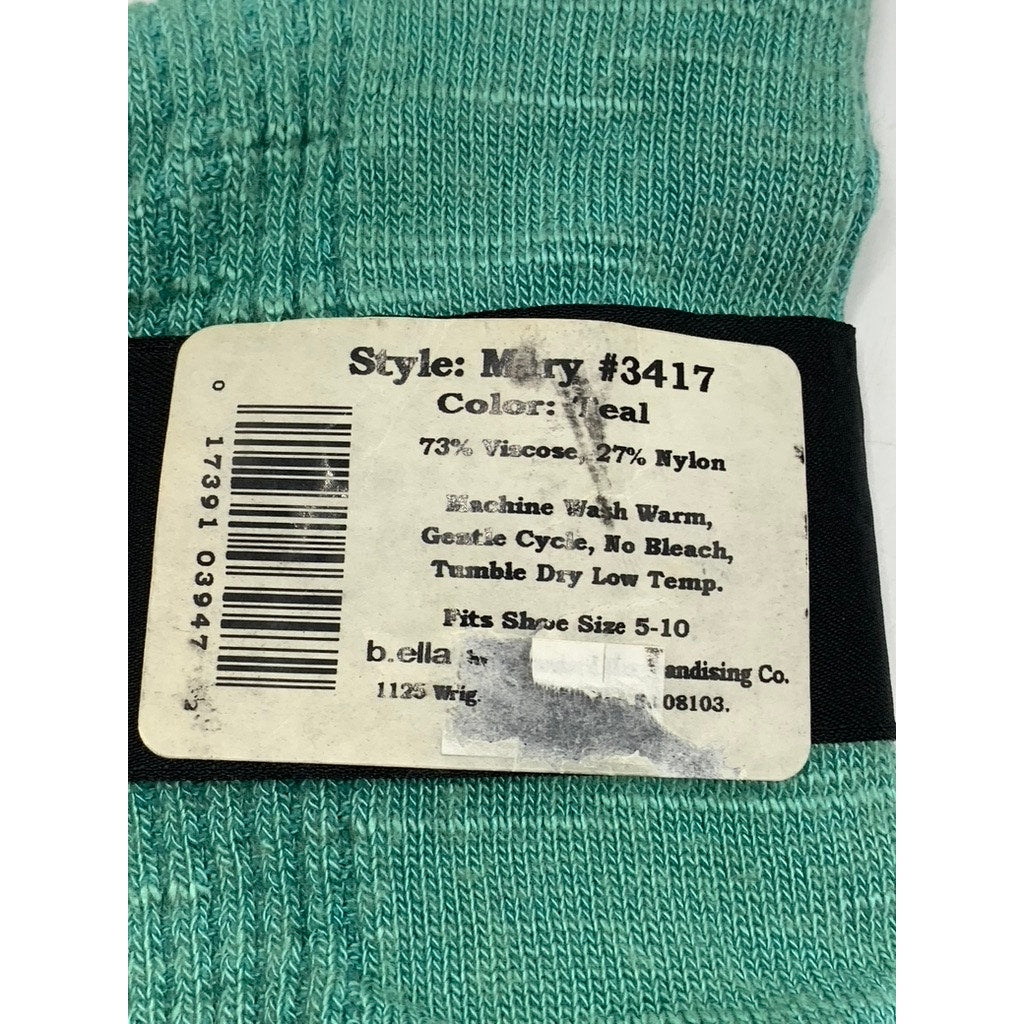 B.ELLA Women's Teal Ribbed Mary Crew Socks SZ OS