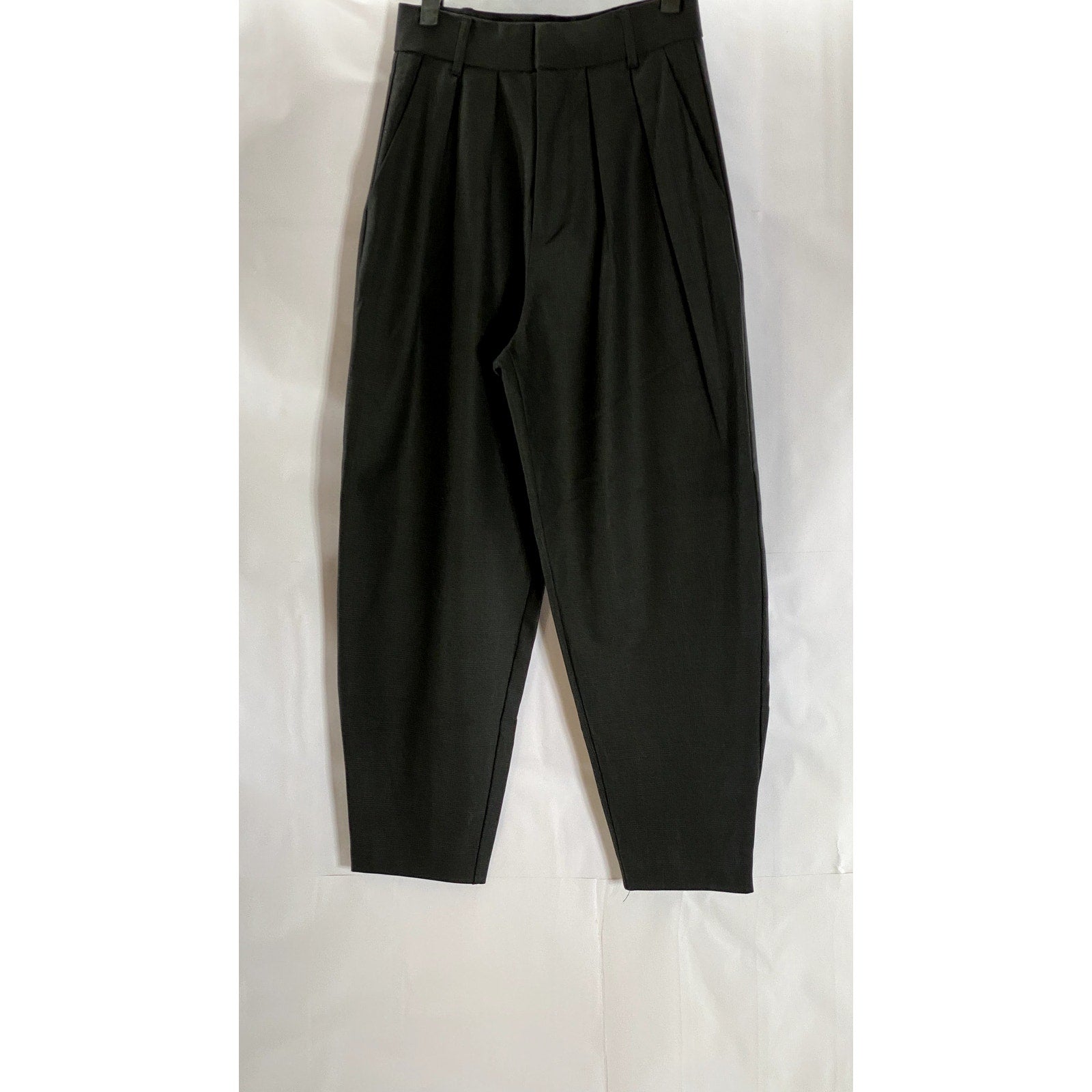 ZARA Women's Black Checkered Tapered Pleated Trousers SZ XS