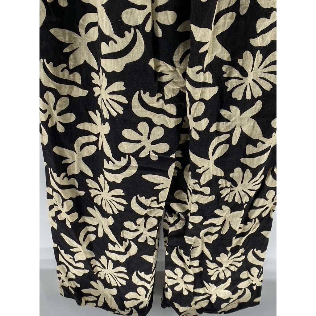 LOST & WONDER Women's Black-Beige Tropic Flair Printed Crewneck Jumpsuit SZ L