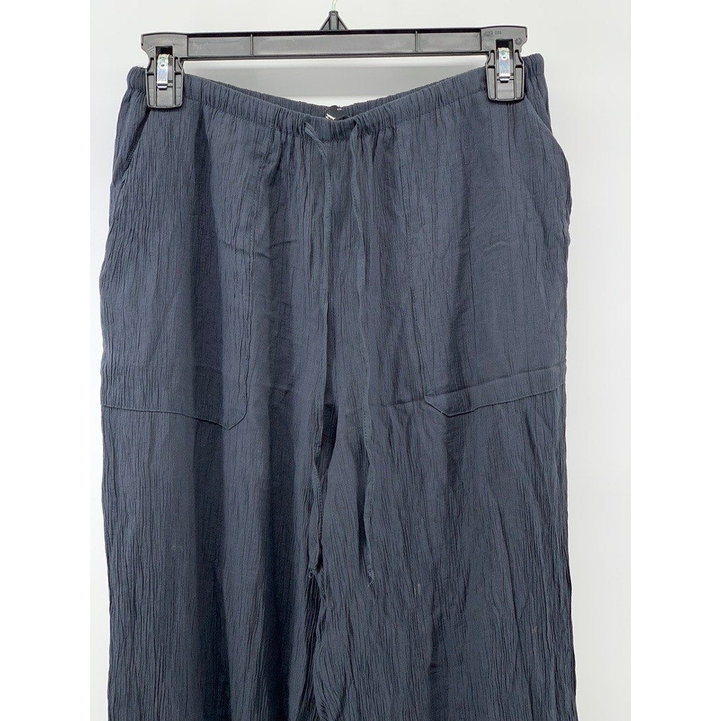 ZARA Women's Navy Crinkled Relaxed-Fit Straight-Leg Pull-On Drawstring Pant SZXS