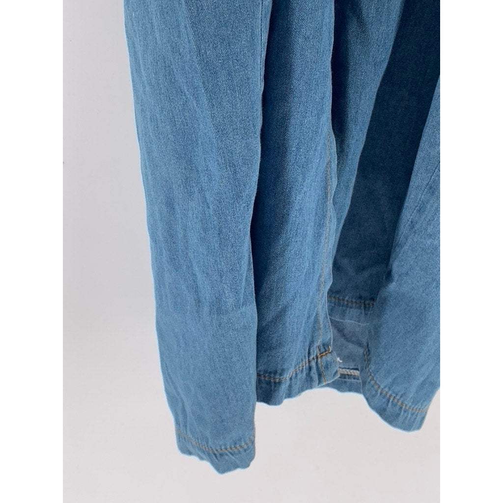 UNBRANDED Women's Blue Denim Distressed Pockets A-Line Midi Dress SZ S