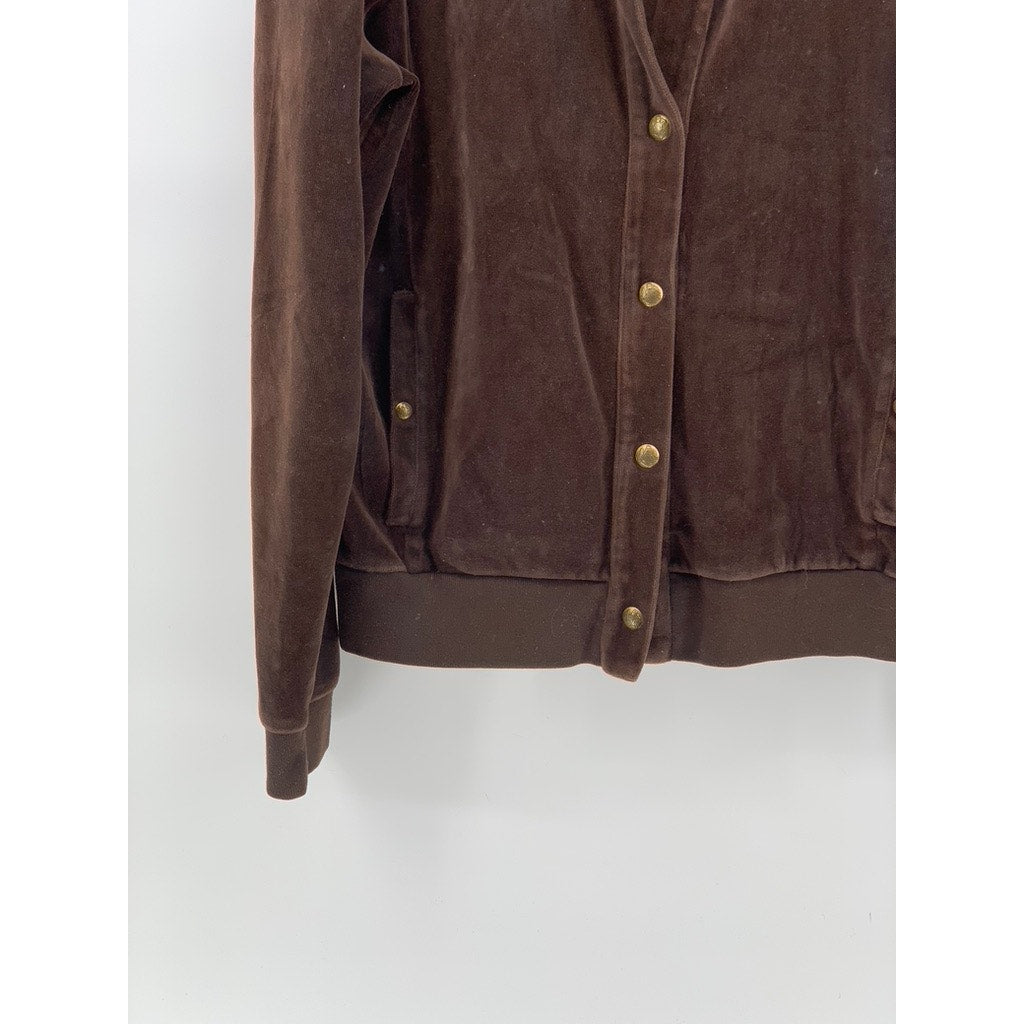 LAUREN RALPH LAUREN Women's Vintage Brown Velvet Snap-Button Sweater SZ L