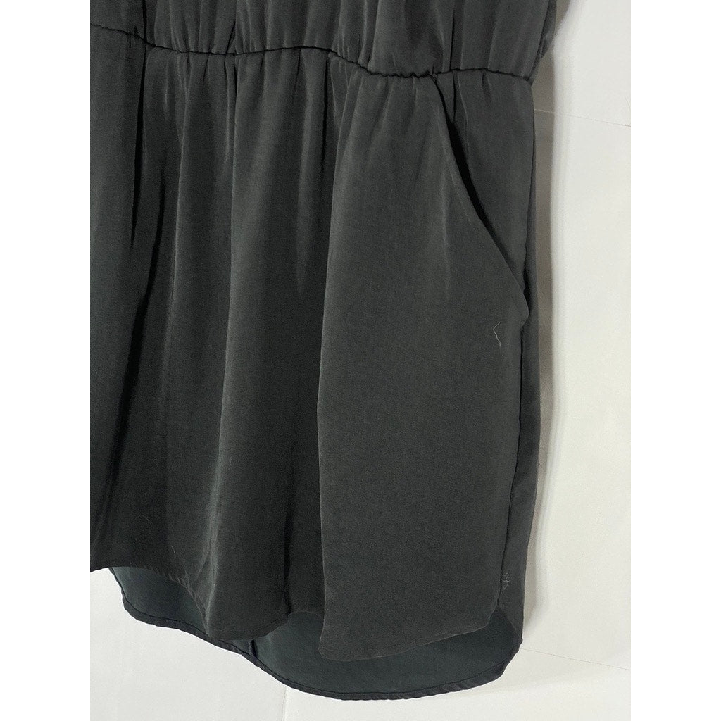 BANANA REPUBLIC Women's Black Short Sleeve Elastic Waist Split-Neck Dress SZ 6