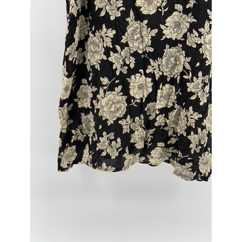 BRANDY MELVILLE Women’s Black-Beige Peony Print Scoop-Neck Slip Mini Dress SZ OS