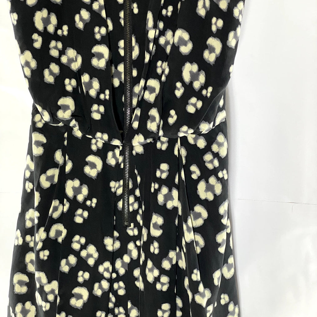 REBECCA TAYLOR Women's Black Animal Cheetah Printed Silk Fit & Flare Dress SZ 6