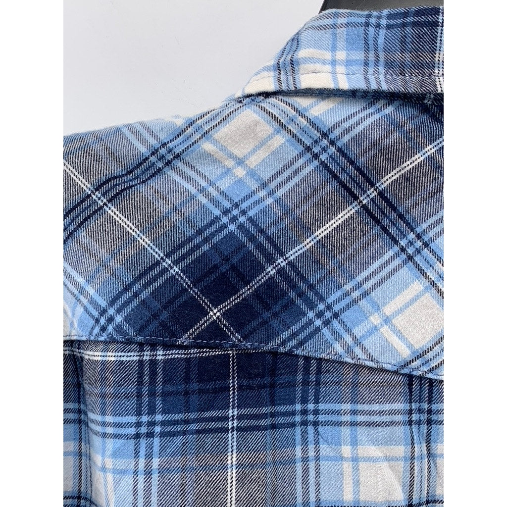 JACHS GIRLFRIEND Women's Blue Plaid Bea Button-Up Long Sleeve Top SZ M