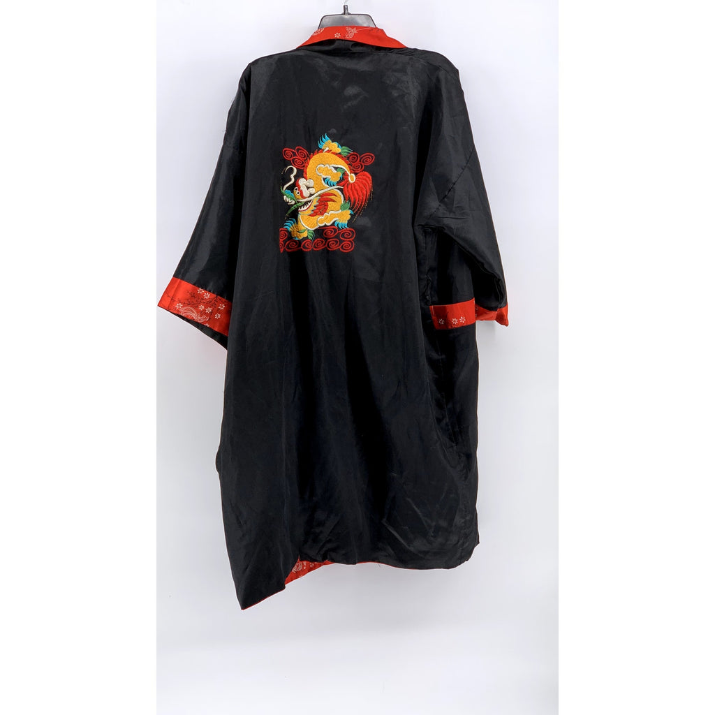 UNBRANDED Unisex Black-Red Vintage Rare Thai Silky Dragon Reversible Kimono