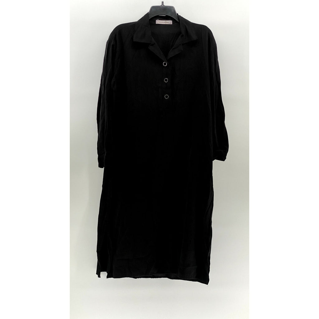 UNDERBROWN Women's Black Half-Button Long Sleeve Midi Belted Dress SZ M