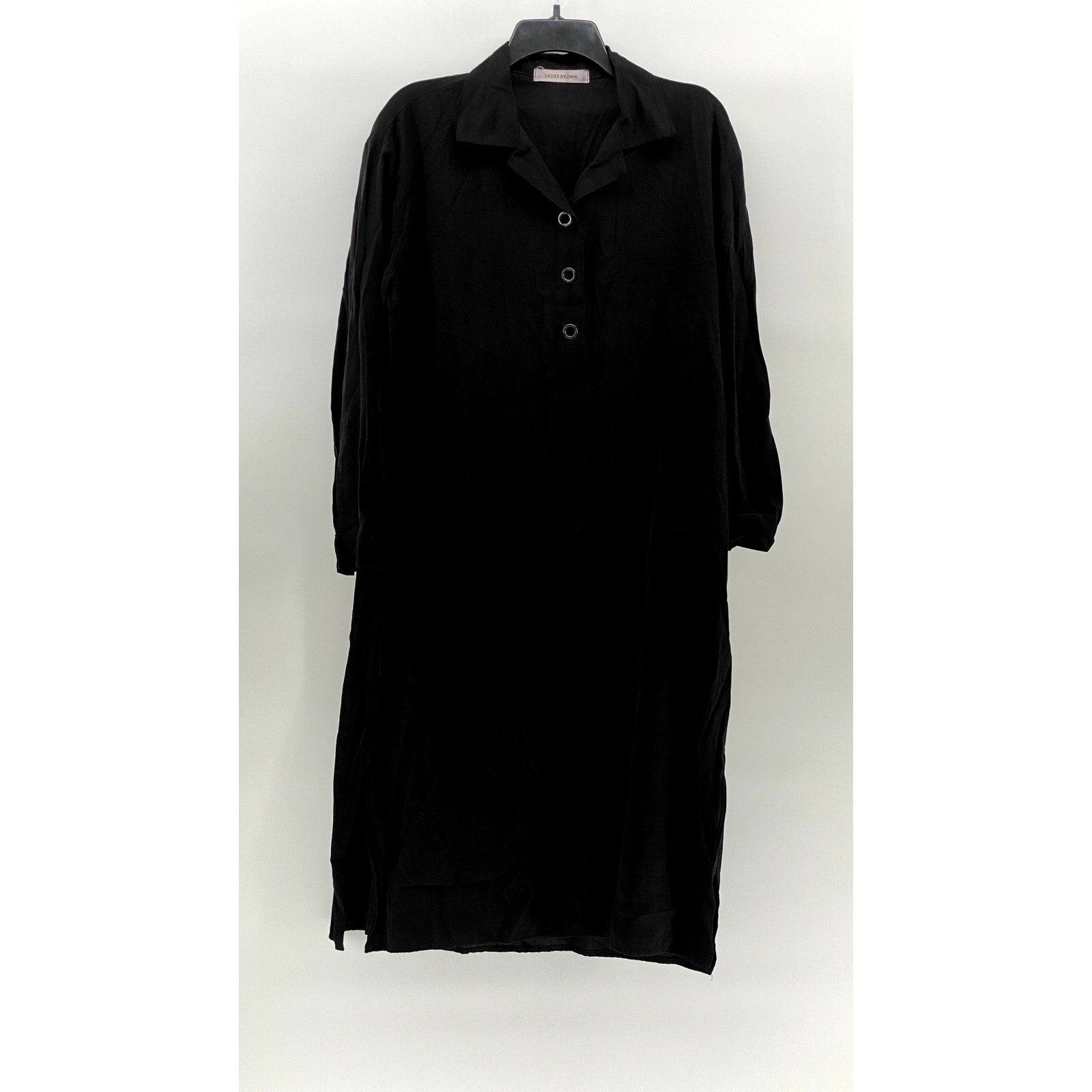 UNDERBROWN Women's Black Half-Button Long Sleeve Midi Belted Dress SZ M