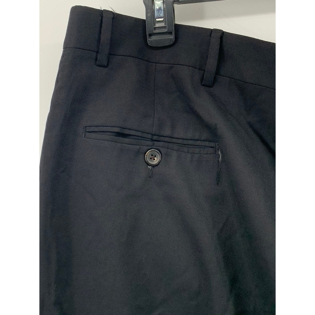 UNBRANDED Men's Black Solid Flat Front Straight-Leg Regular Fit Pants SZ 46