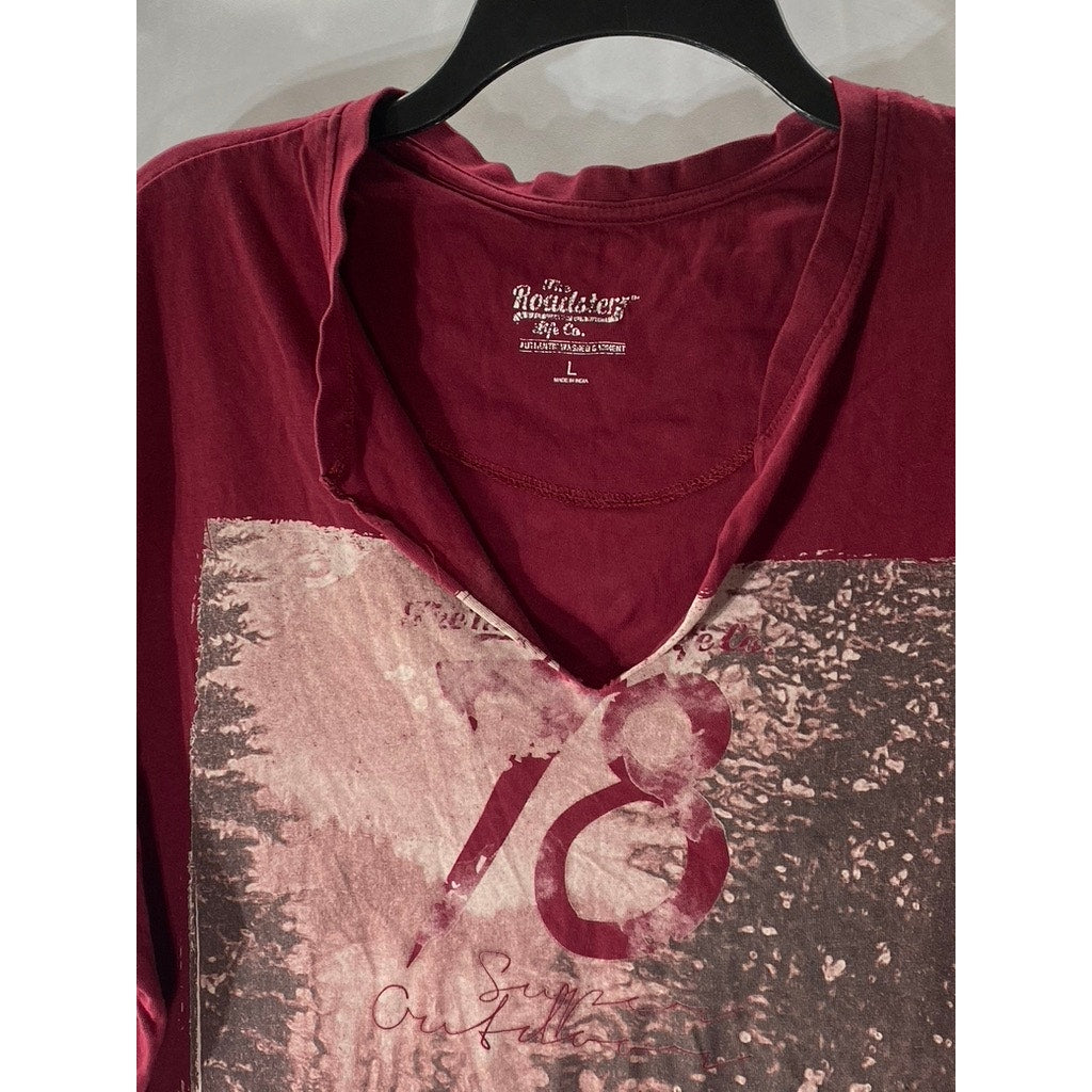 THE ROADSTER LIFE CO. Men's Burgundy Printed Pure Cotton V-Neck T-Shirt SZ L