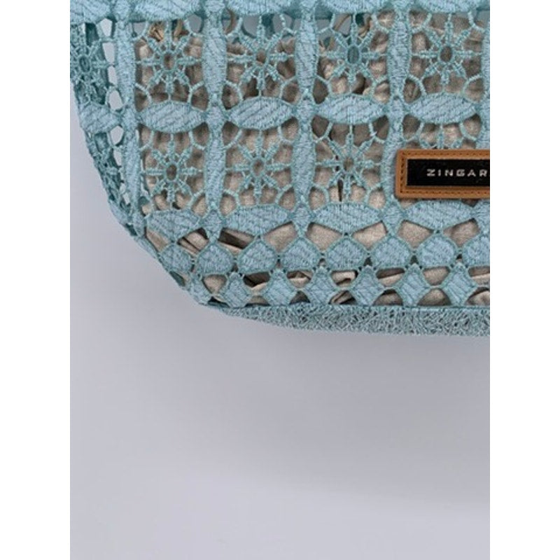 ZINGARA Women's Light Blue Floral Square Lace Large Tote Bag