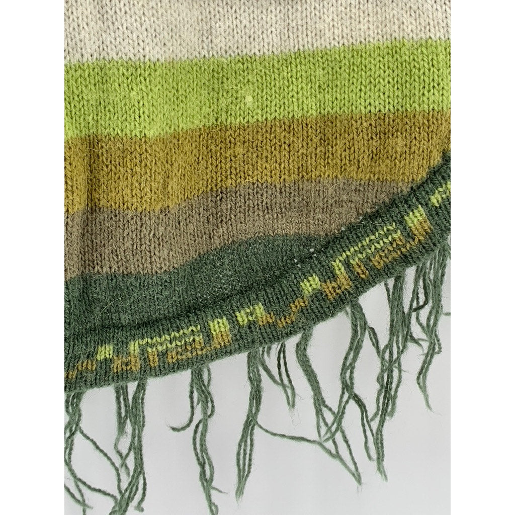 UNBRANDED Women's Green-Brown Printed Knit Hooded Fringe Hem Sweater SZ S