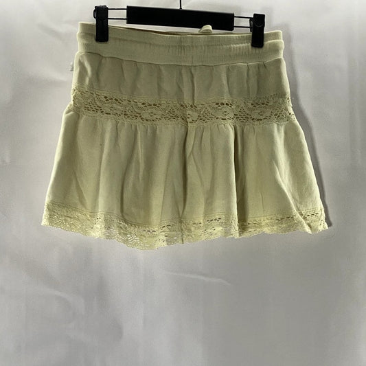 OUT FROM UNDER Women's Off-White Lace-Trim Drawstring Pull-On Mini Skort SZ S