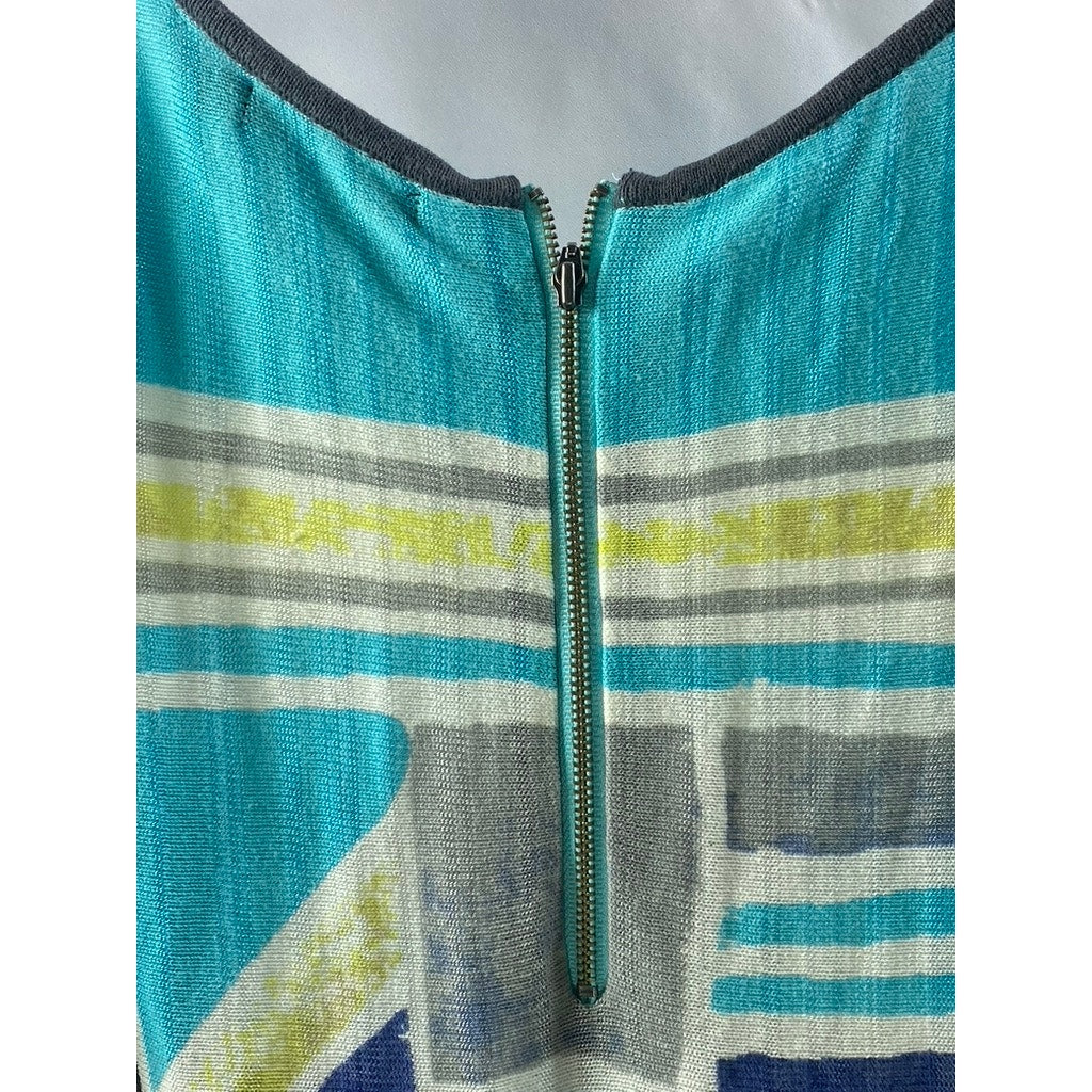 NIC+ZOE Women's Blue Printed Crewneck Fit&Flare Sleeveless Mini Dress SZ M