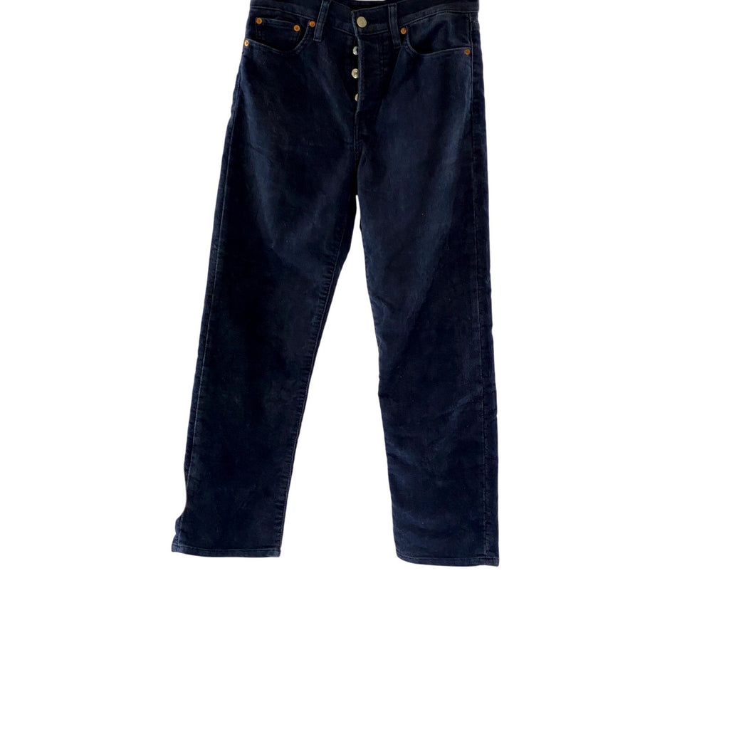 LEVI'S Women's Navy Blue Corduroy Button-Fly Wedgie-Fit Straight-Leg Pant SZ 27
