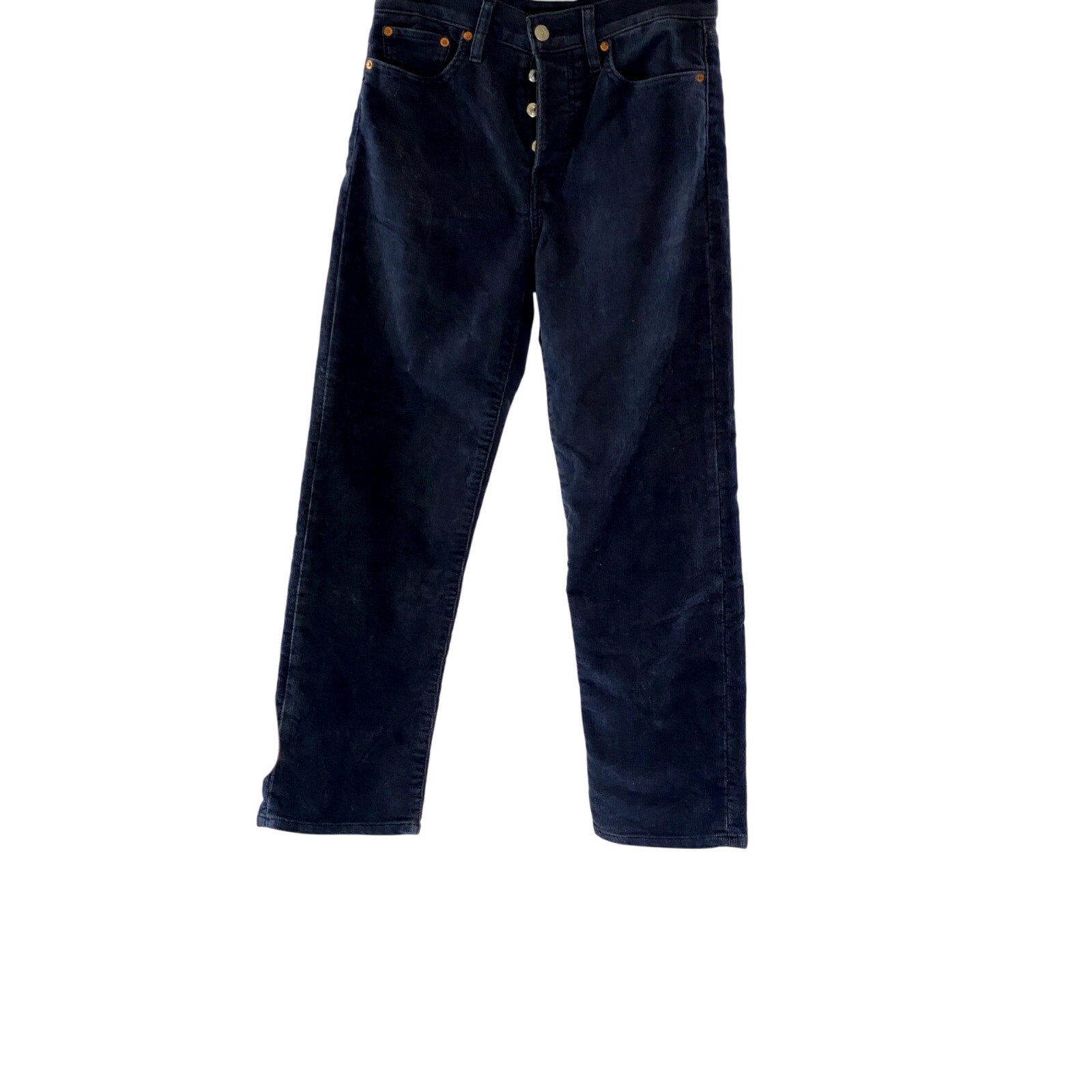 LEVI'S Women's Navy Blue Corduroy Button-Fly Wedgie-Fit Straight-Leg Pant SZ 27