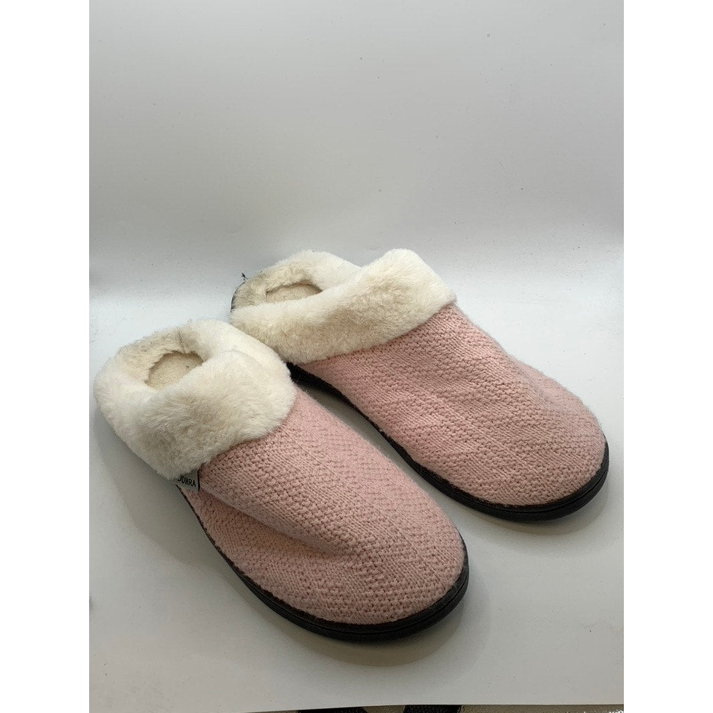 JOOMRA Women's Light Pink Knit Faux-Fur Slippers SZ 11-12