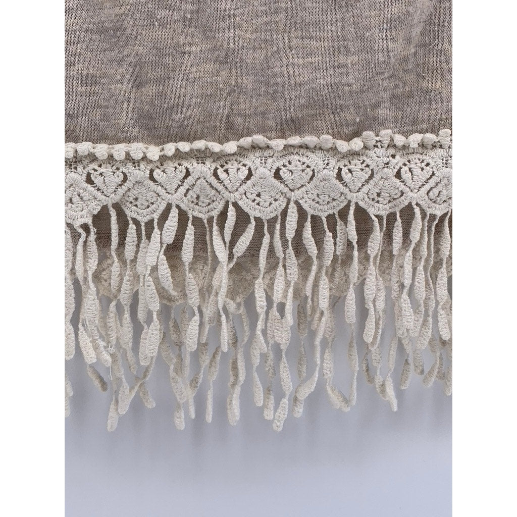 REWIND Womens Tan Boho Laced Cropped Shirt SZ S