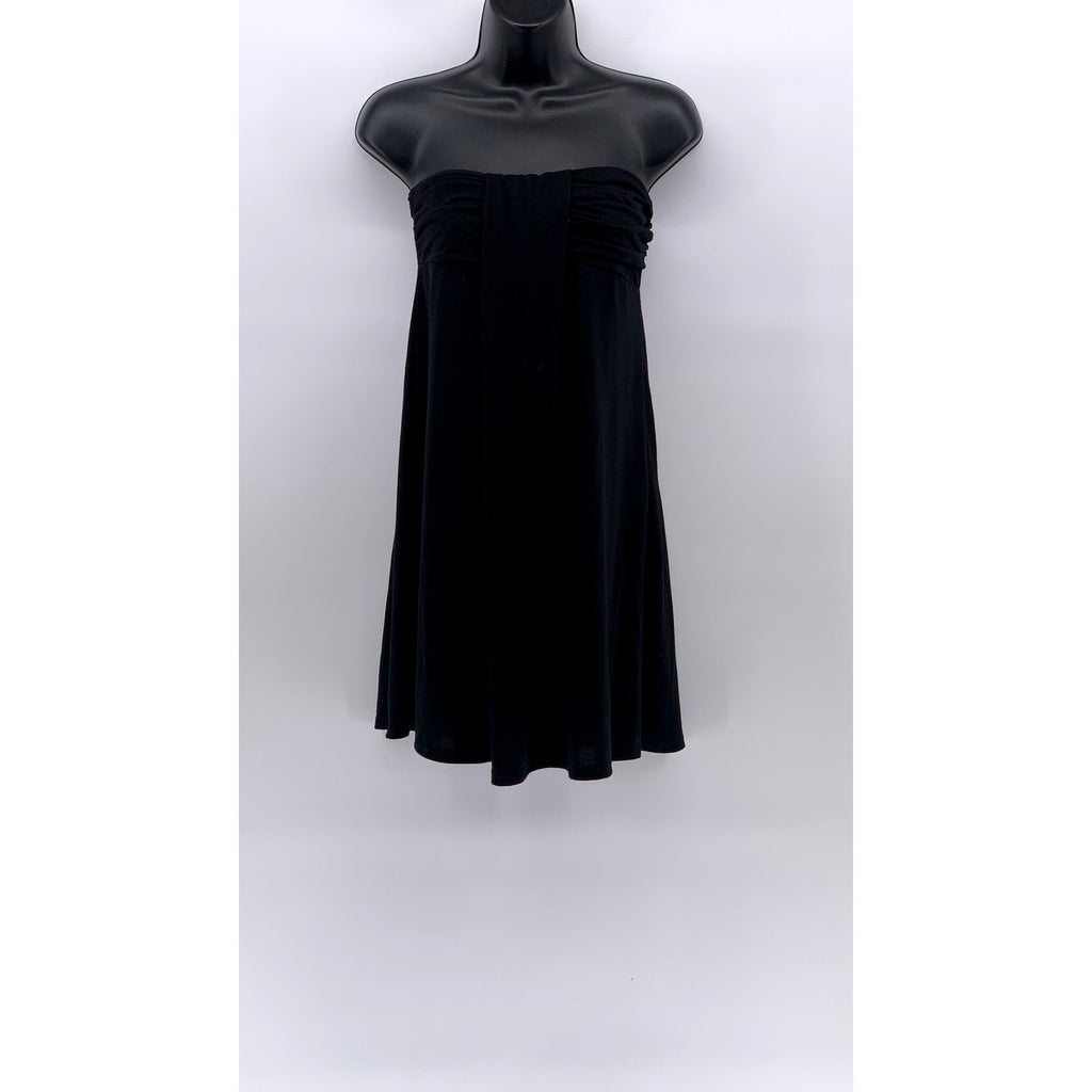 HULA HONEY Women's Black Solid Drapey Strapless A-Line Mini Dress SZ M