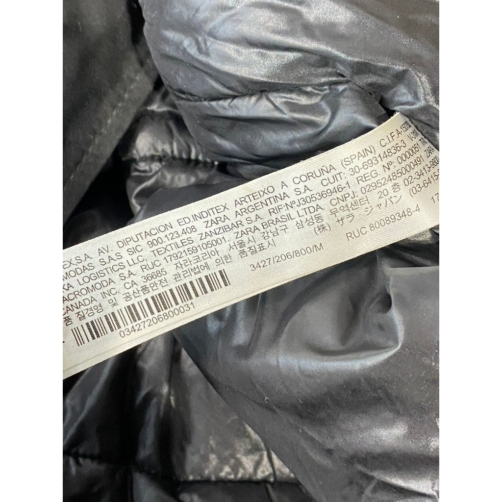 ZARA Women's Black Solid Double Closure Hooded Winter Parka Jacket SZ M