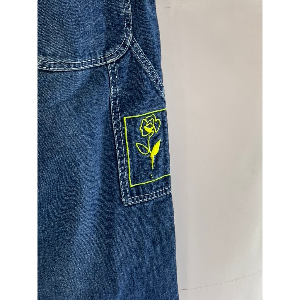 DICKIES Women's Vintage Blue Straight-Leg Embroidered Flower Carpenter Jean SZ 1