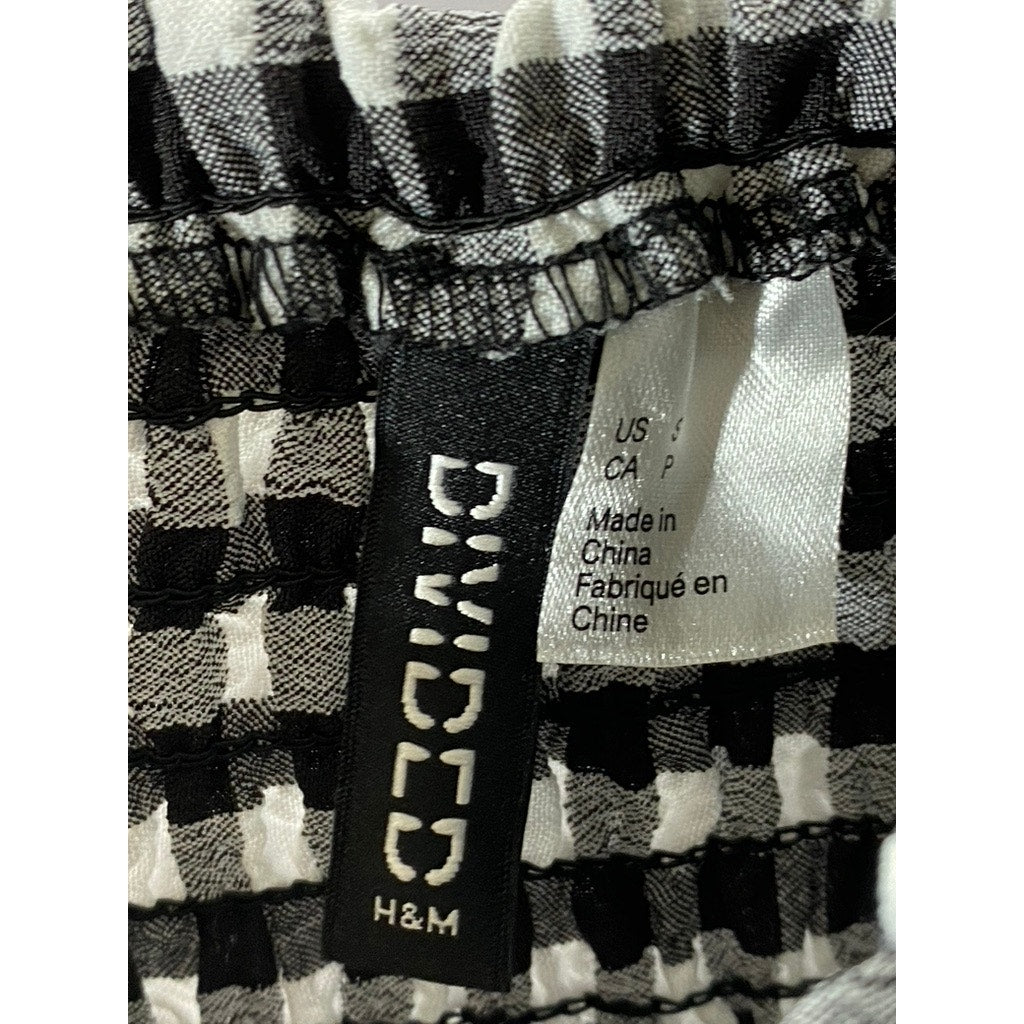 DIVIDED By H&M Women’s Black-White Checkered Sweetheart Neck Puff Crop Top SZ S