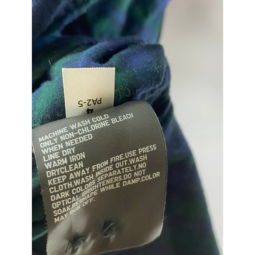 UNIQLO Men's Dark Green-Blue Checkered Regular-Fit Button-Up Flannel Shirt SZ S