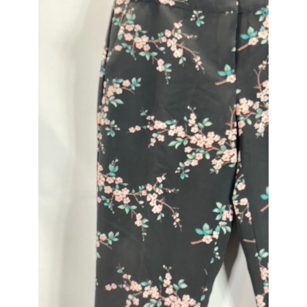 CYNTHIA ROWLEY Women's Black Floral Print Straight-Leg Cropped Pants SZ 4