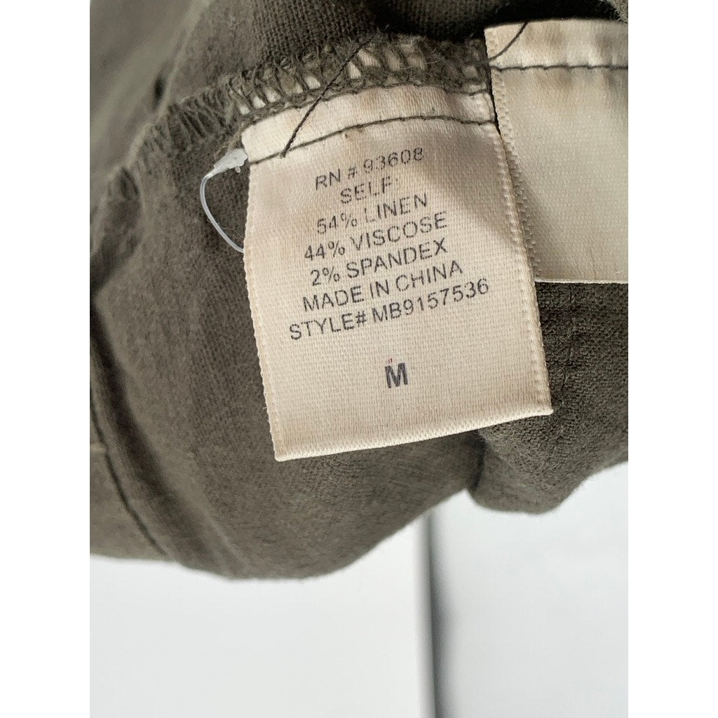 MATTY M Women's Olive Green Linen-Blend High-Waist Casual Shorts SZ M