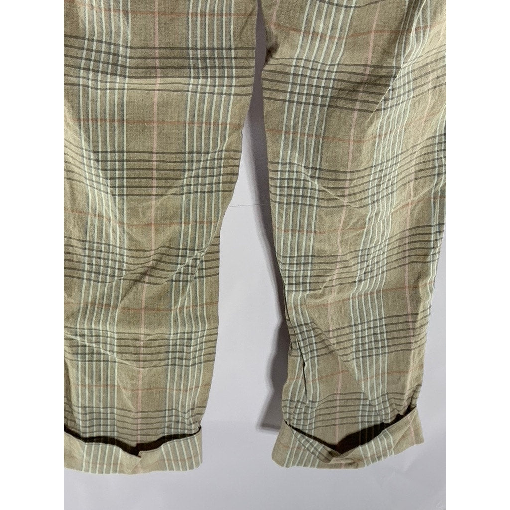 BANANA REPBULIC Women's Tan Plaid Avery Straight-Leg Linen-Blend Cuffed Pant SZ4