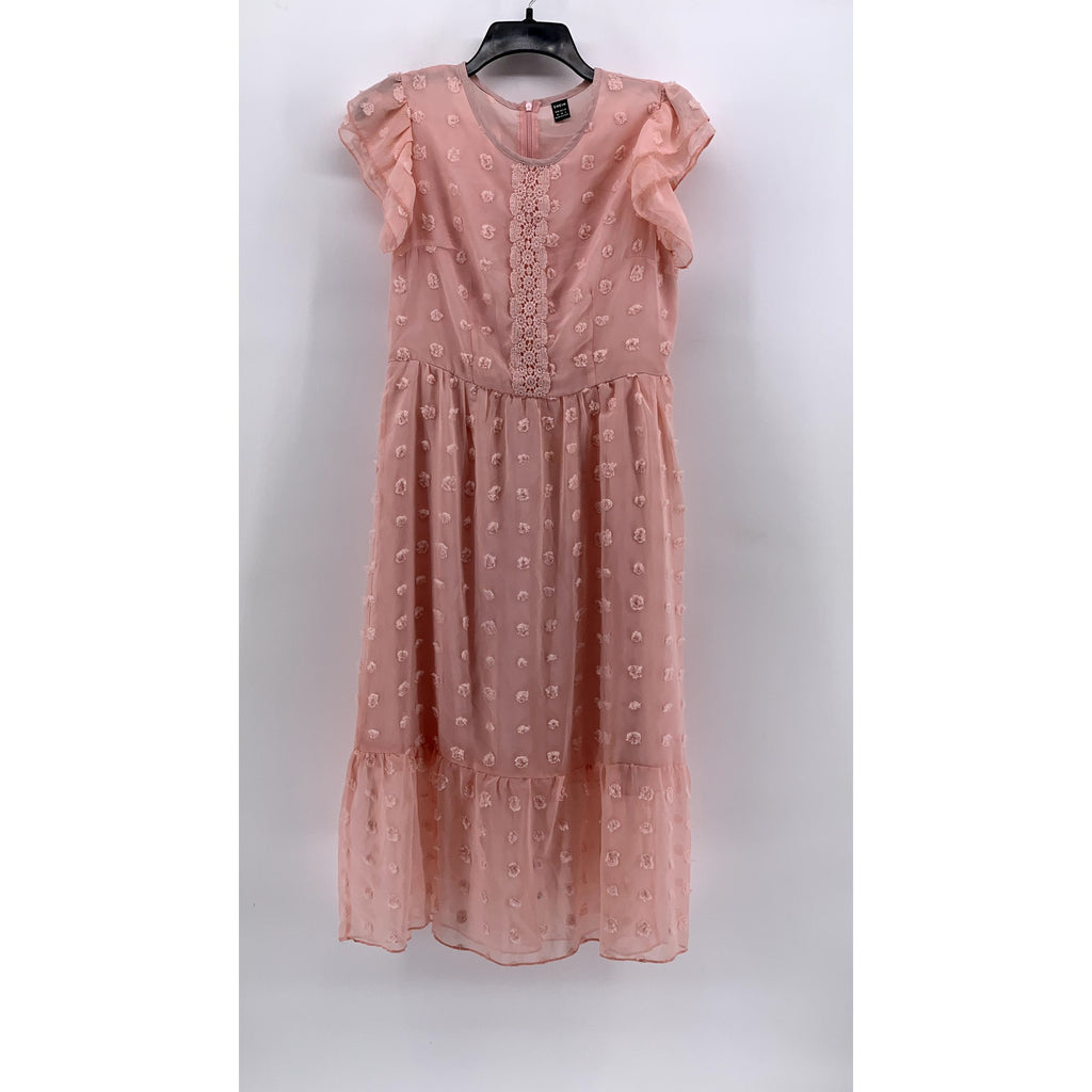 SHEIN Women's Light Pink Embroidered Short Sleeve Chiffon Midi Dress SZ 6