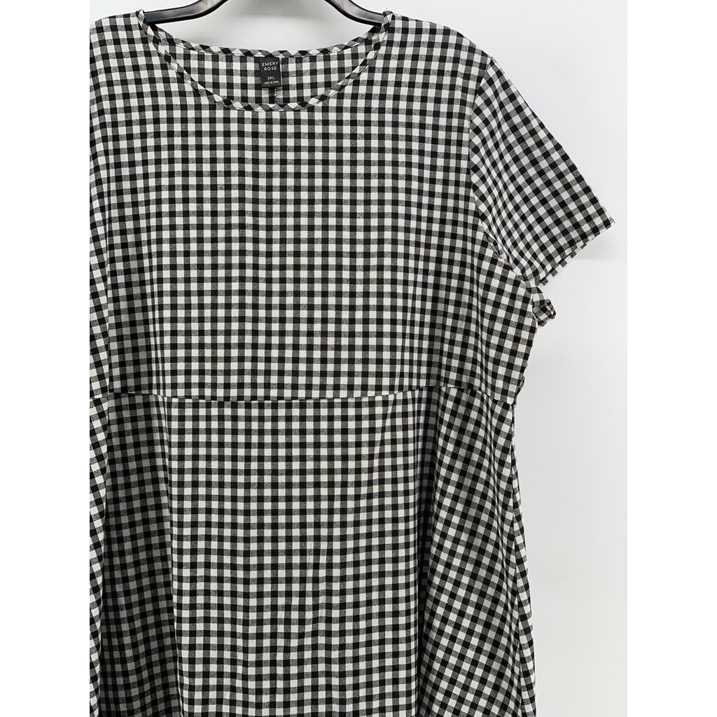 EMERY ROSE Women's Black-White Micro Plaid Short Sleeve Dress SZ 3XL