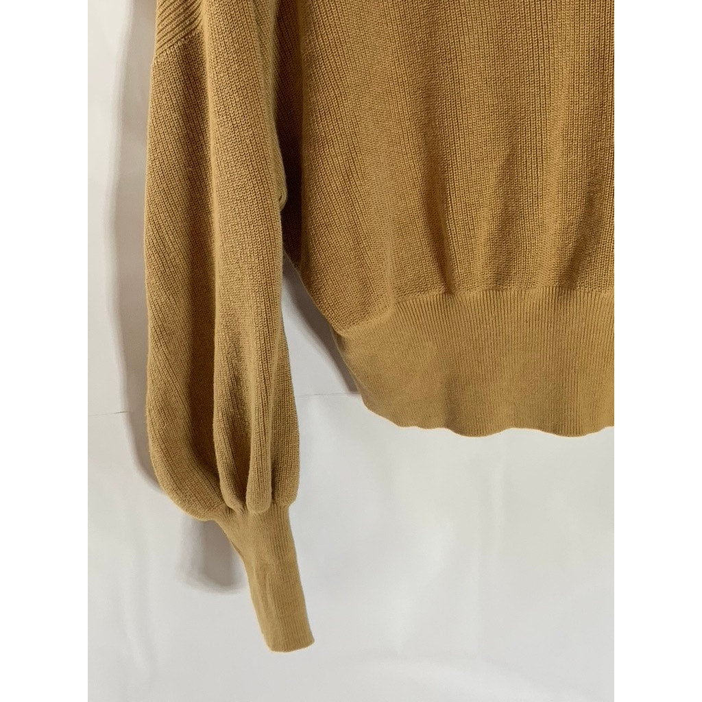 LEE Women's Brown Patch Logo Ribbed Mock-Neck Pullover Sweater SZ 14(L)
